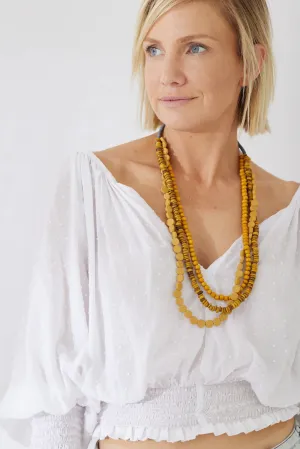 ~ Natural Timber Bead Kapalua Necklace - Mustard