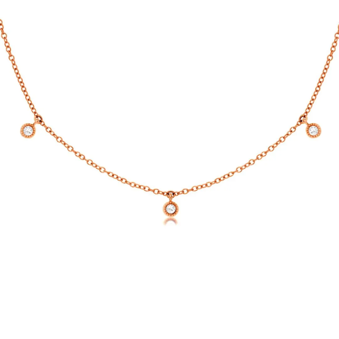 0.14 Cttw Round Diamond 7 Station 14K Rose Gold Necklace