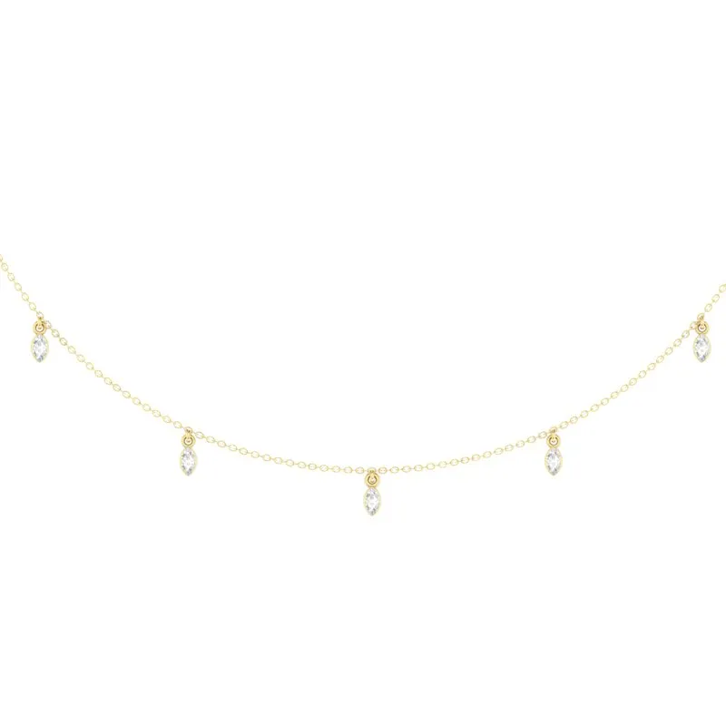 0.25 Cttw Marquise Diamond Station Necklace 14K Yellow Gold