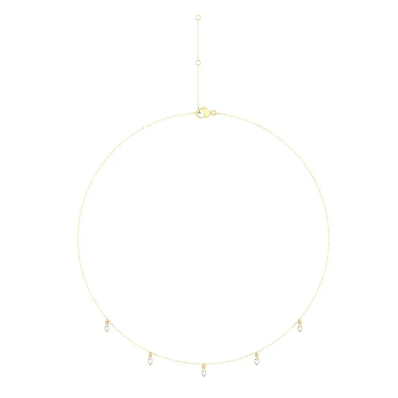 0.25 Cttw Marquise Diamond Station Necklace 14K Yellow Gold