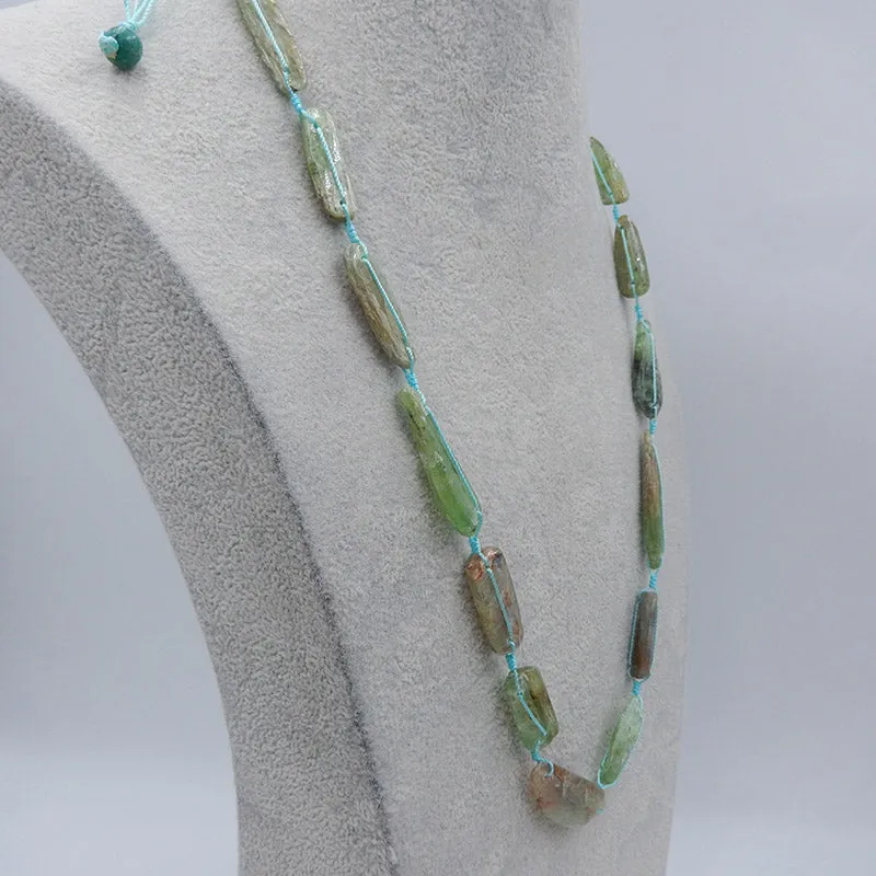 1 Strand Gemstone Necklaces, Green Kyanite Gemstone Necklaces Necklace, Adjustable Necklace, 28-36 inch, 69g