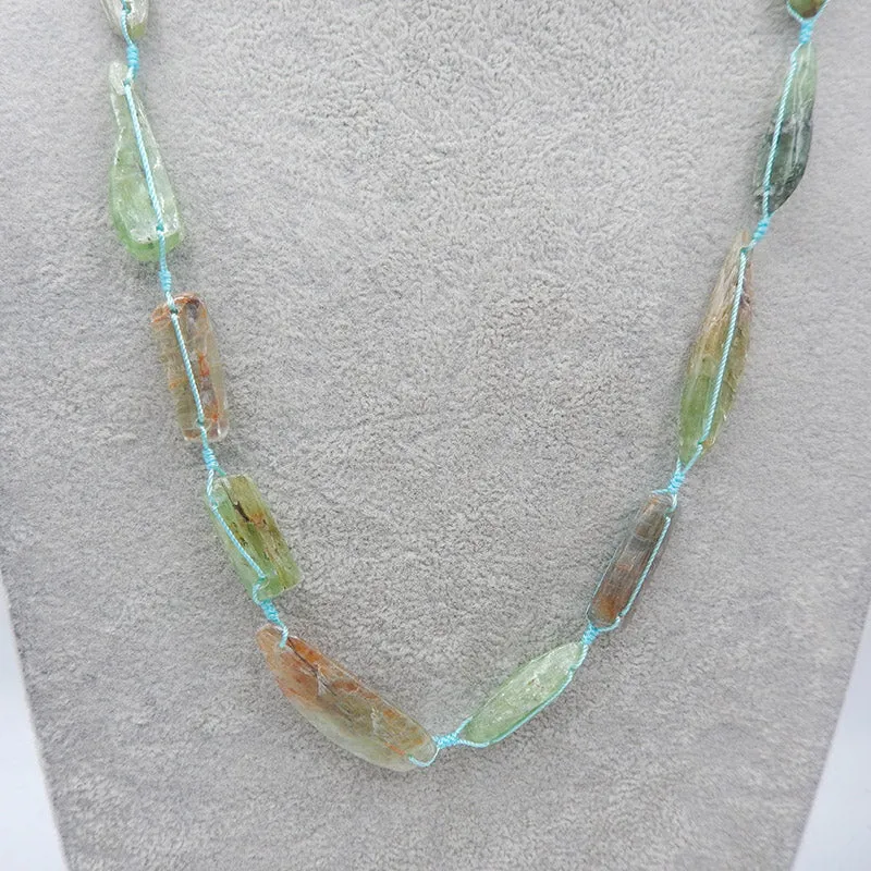 1 Strand Gemstone Necklaces, Green Kyanite Gemstone Necklaces Necklace, Adjustable Necklace, 28-36 inch, 69g