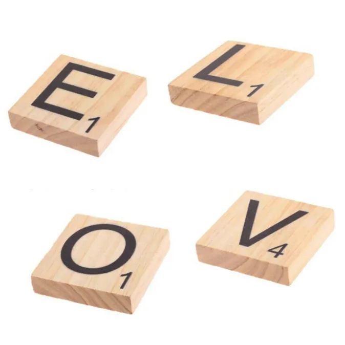 100Pcs Letter Alphabet English Words Kids Wooden Scrabble Tiles Craft