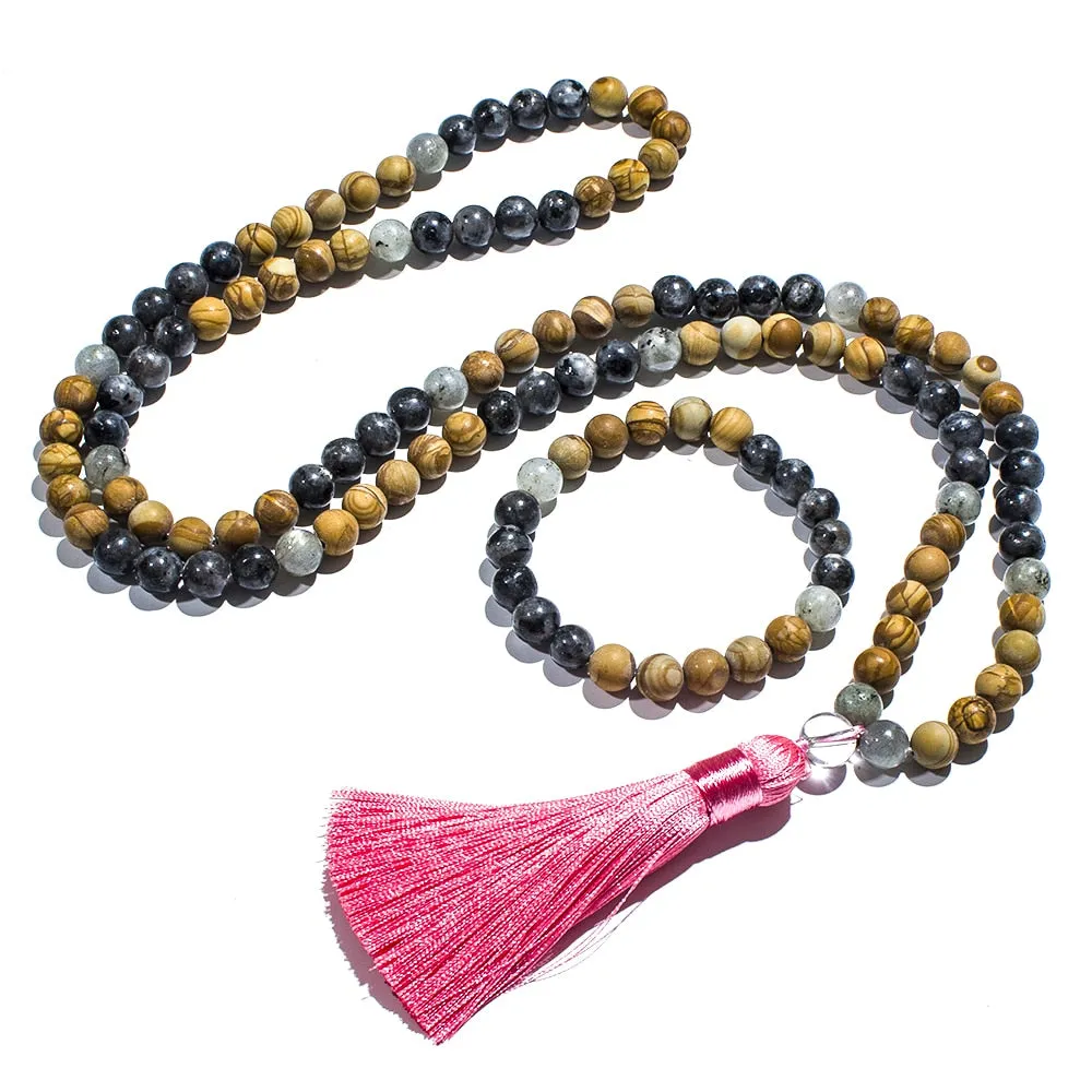 108 Mala Beads Prayer Necklace 8mm Natural Semi Precious Stone Jewelry Set