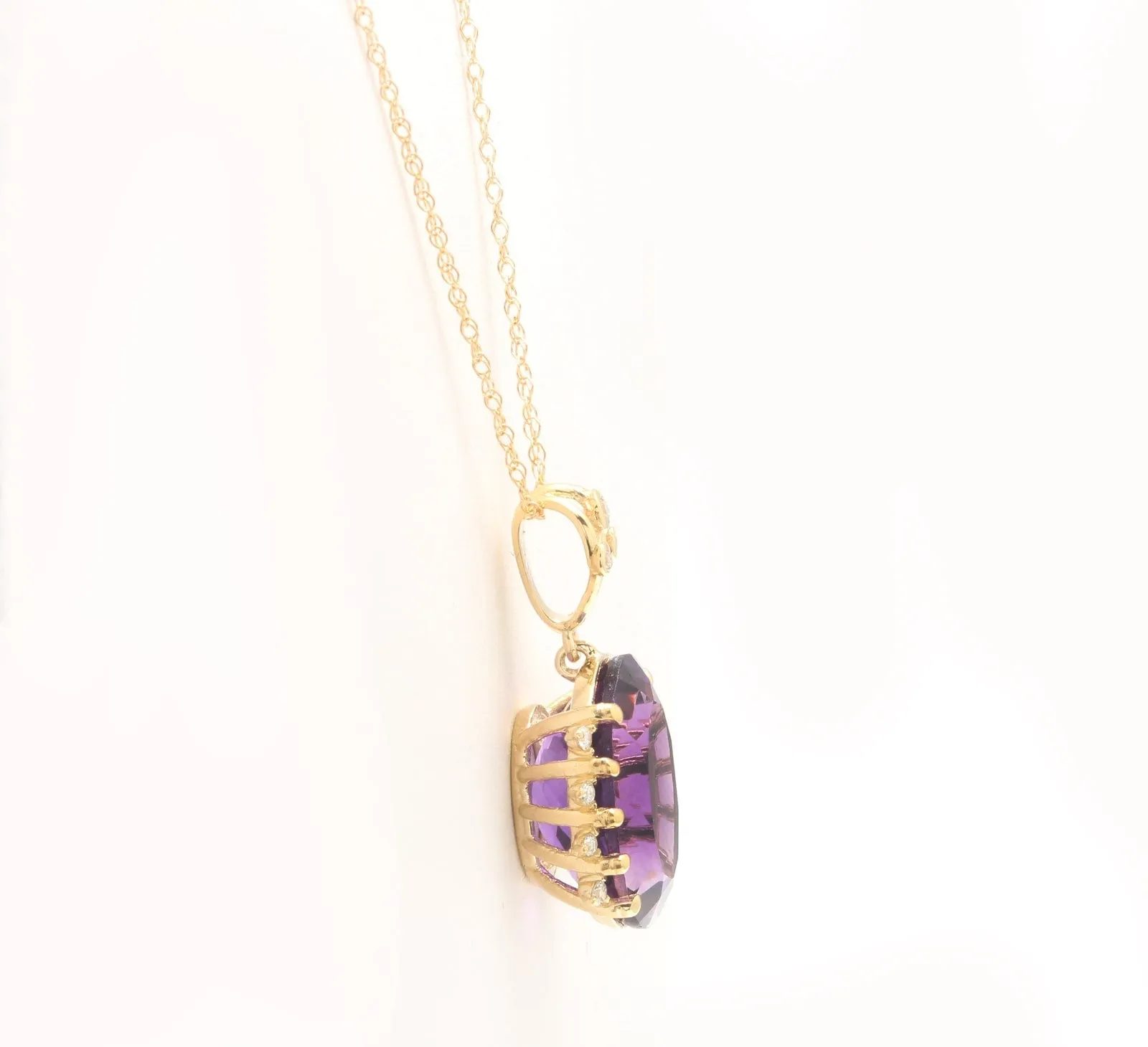 12.20Ct Natural Amethyst and Diamond 14K Solid Yellow Gold Necklace