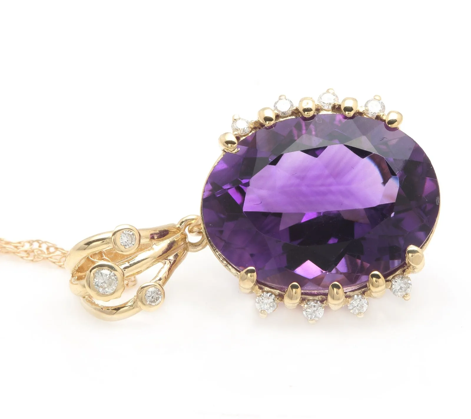 12.20Ct Natural Amethyst and Diamond 14K Solid Yellow Gold Necklace