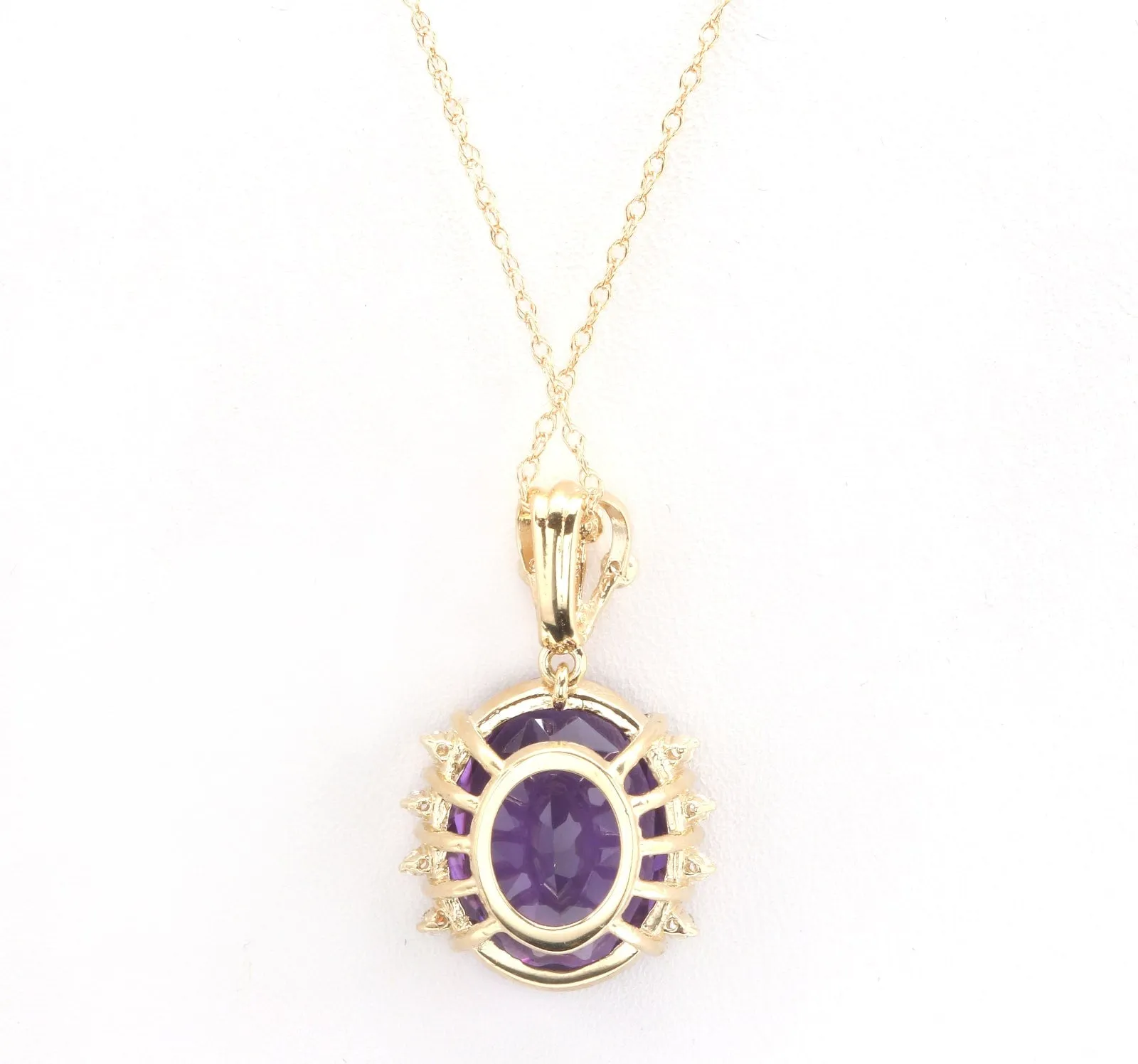 12.20Ct Natural Amethyst and Diamond 14K Solid Yellow Gold Necklace