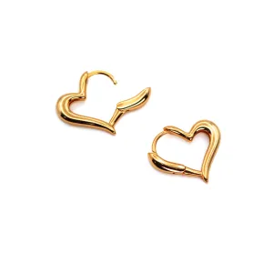 14k Gold Unique Lovely Heart Shape Hoop Earrings