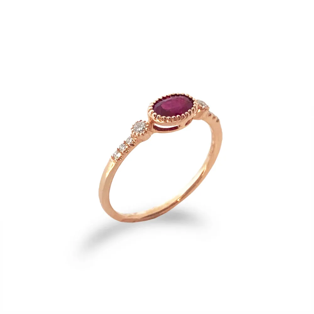 14K Oval Ruby & Diamond Fashion Stack Ring MR45621R
