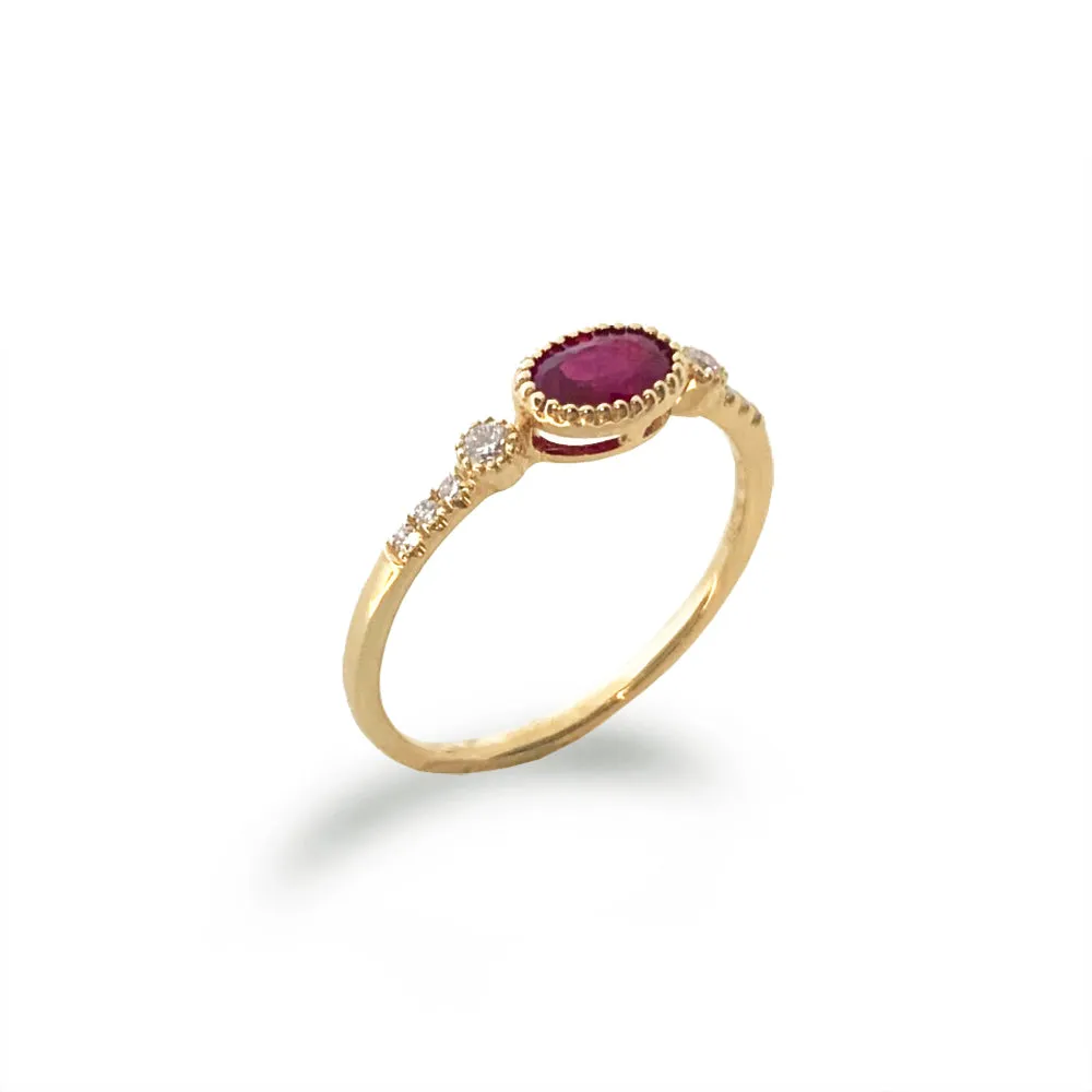 14K Oval Ruby & Diamond Fashion Stack Ring MR45621R