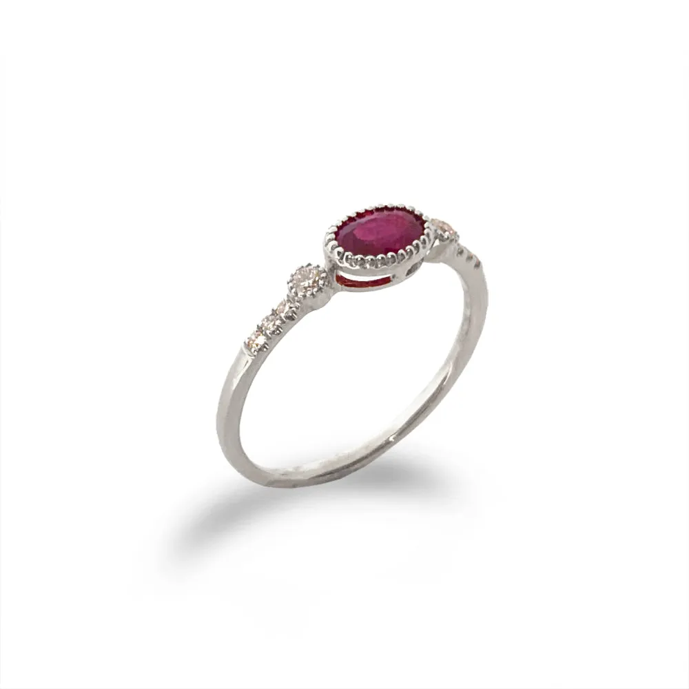 14K Oval Ruby & Diamond Fashion Stack Ring MR45621R