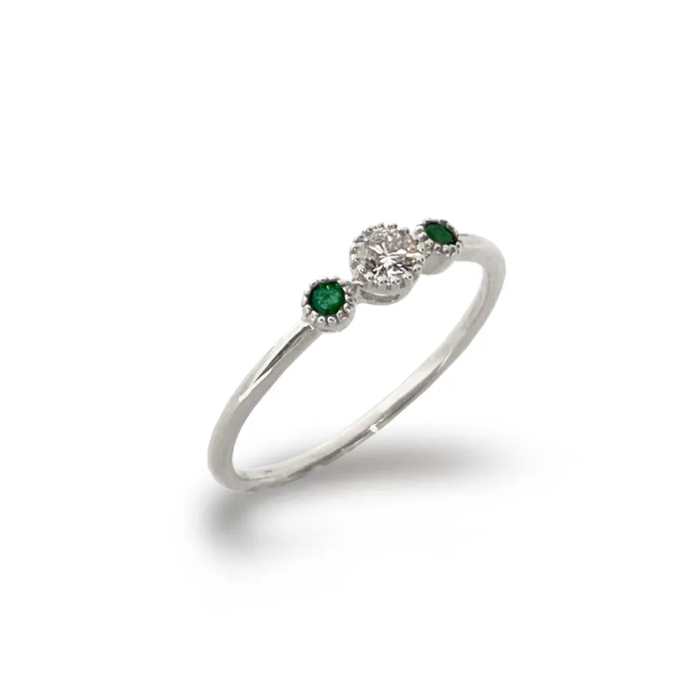 14K Round Diamond & Emerald Stack Ring MR45630DE