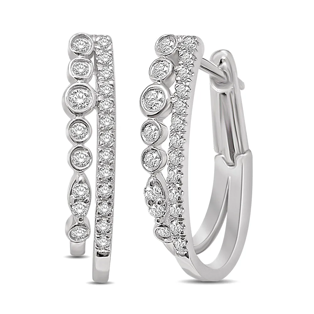 14K White Gold 0.25 Ctw. Diamond Hoop Earrings