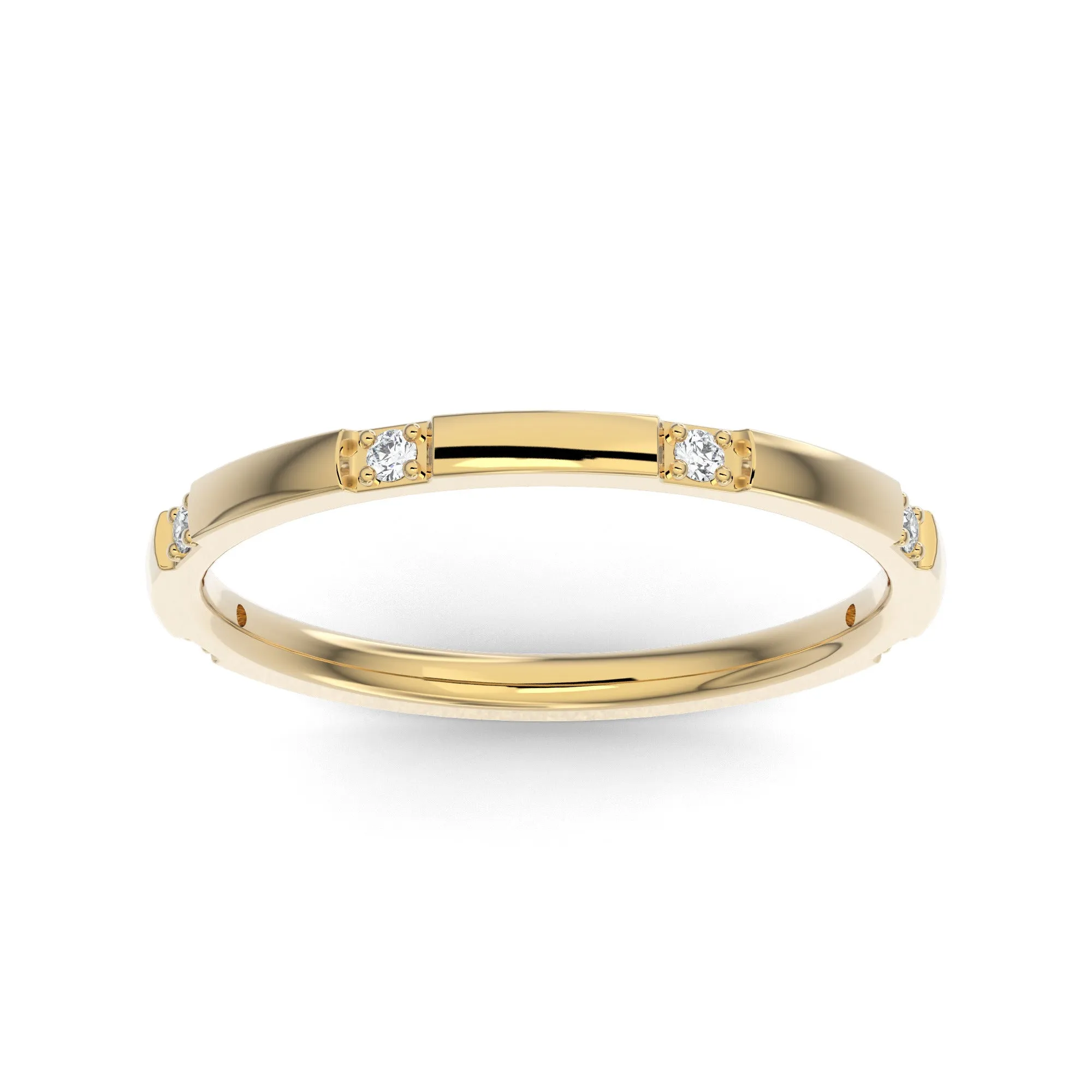 14K Yellow Gold Six Spaced Stone Lab Grown Diamond Wedding Band