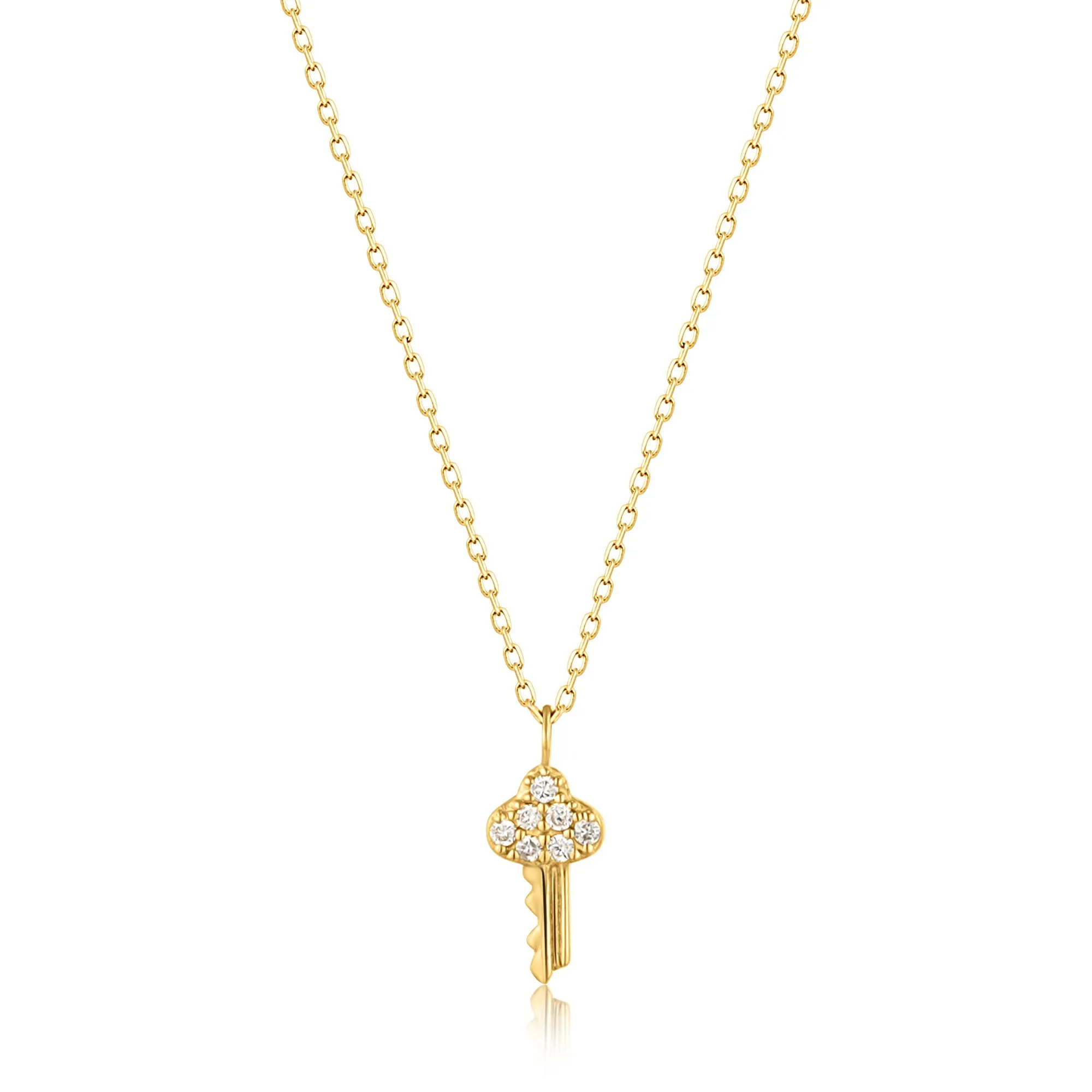 14kt Gold Natural Diamond Key Necklace