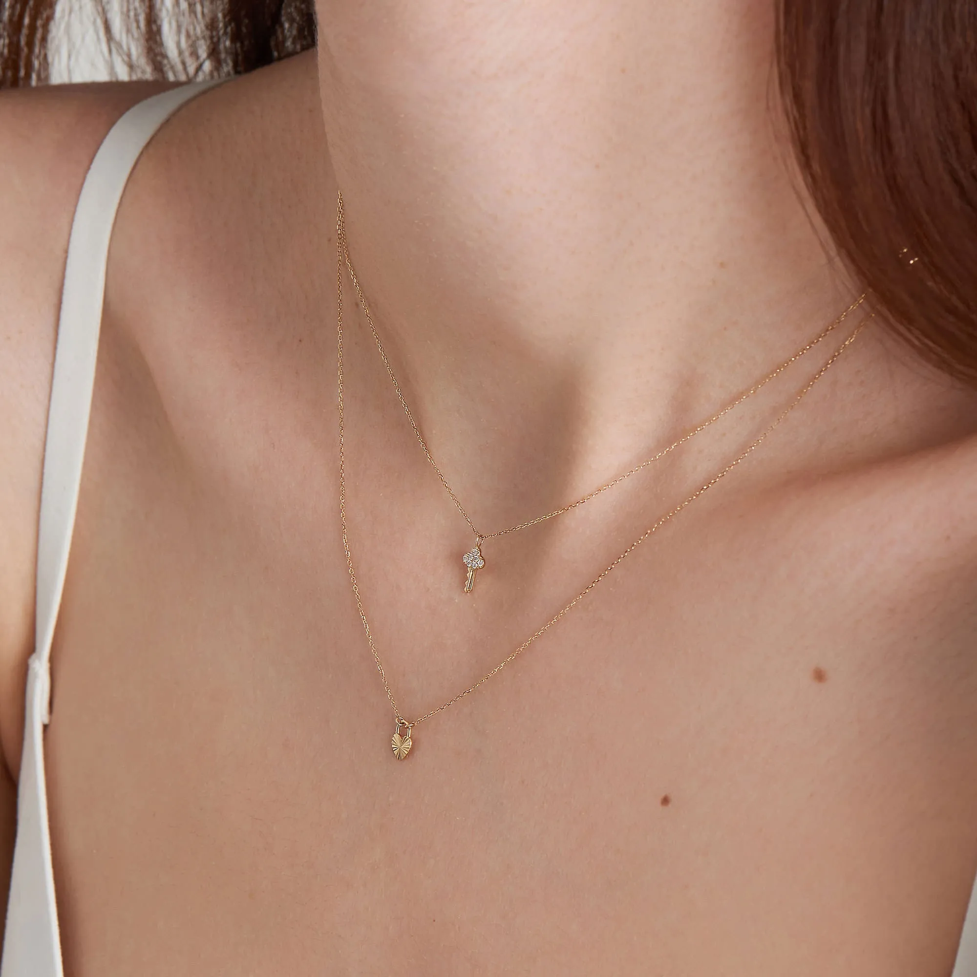 14kt Gold Natural Diamond Key Necklace
