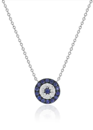 14KW Diamond and Sapphire Evil Eye Necklace