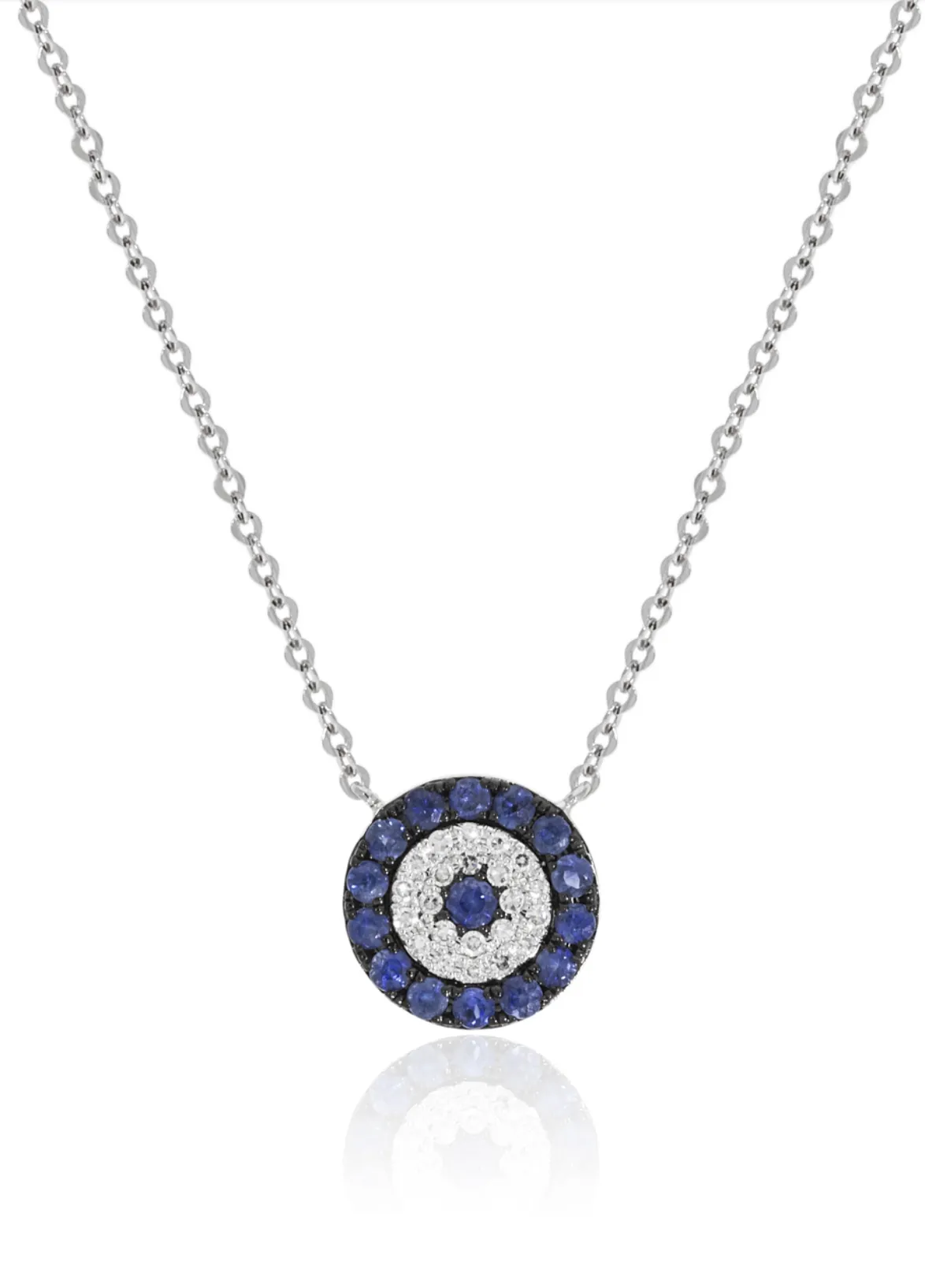 14KW Diamond and Sapphire Evil Eye Necklace