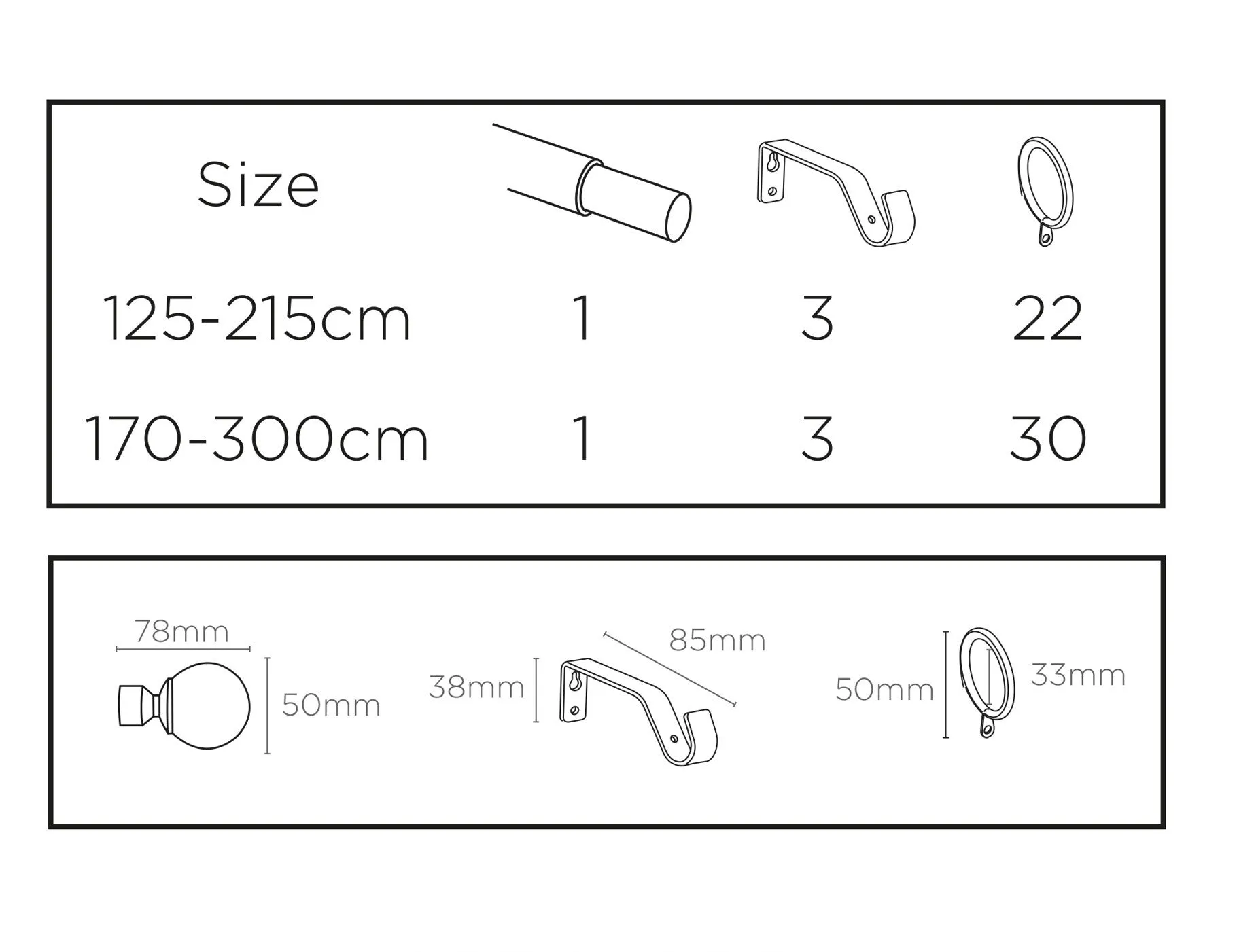 16-19mm Sliced Ball Pole Extendable Curtain Pole Satin Silver