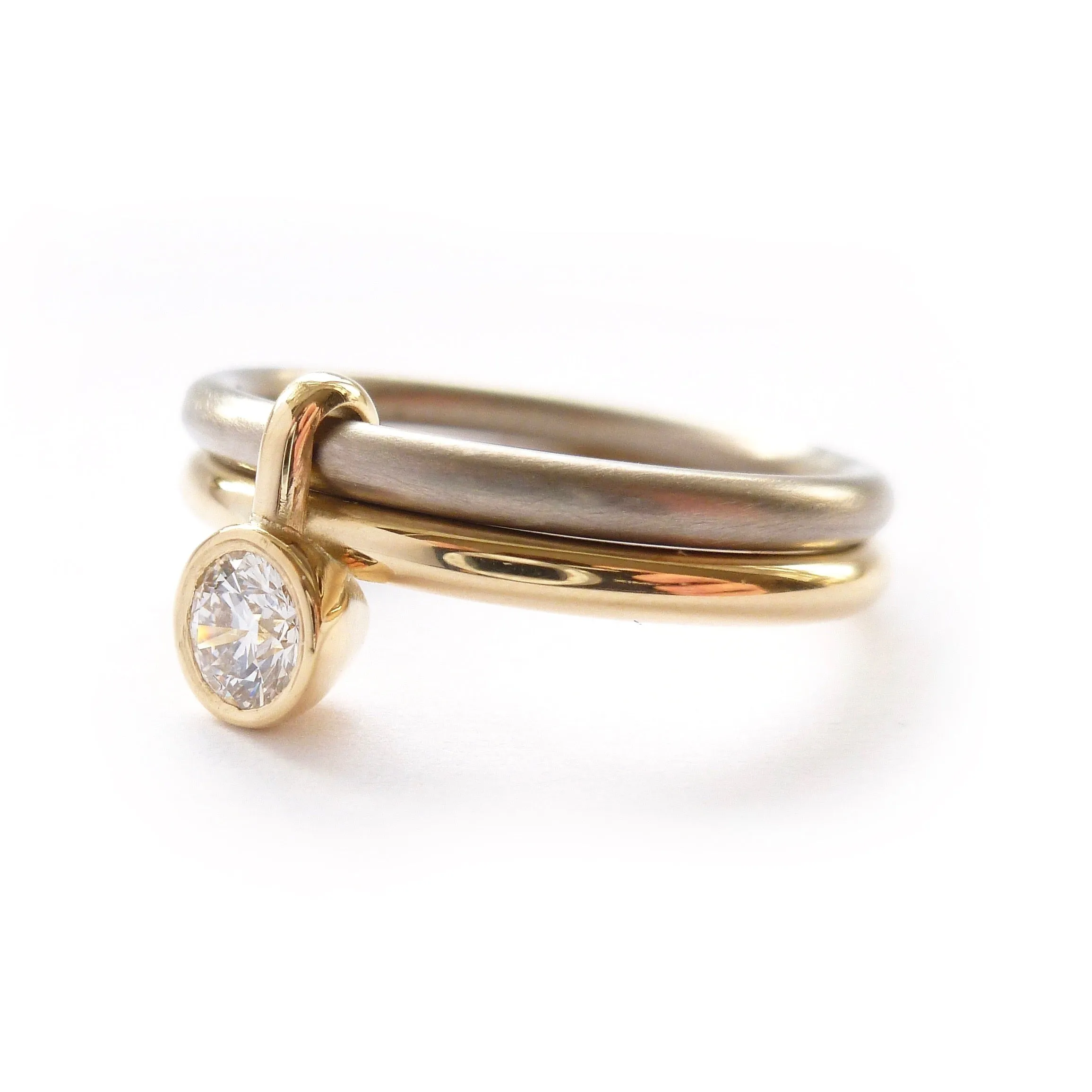 18ct gold two tone stacking diamond engagement ring