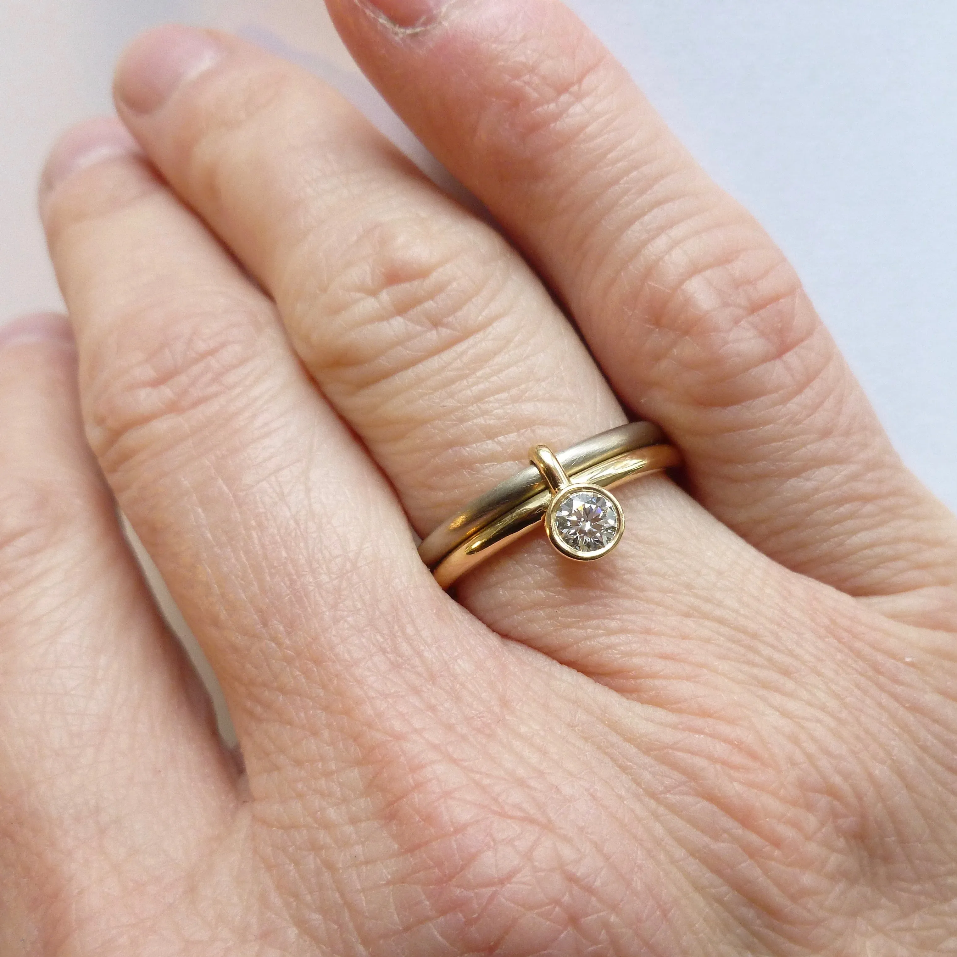 18ct gold two tone stacking diamond engagement ring