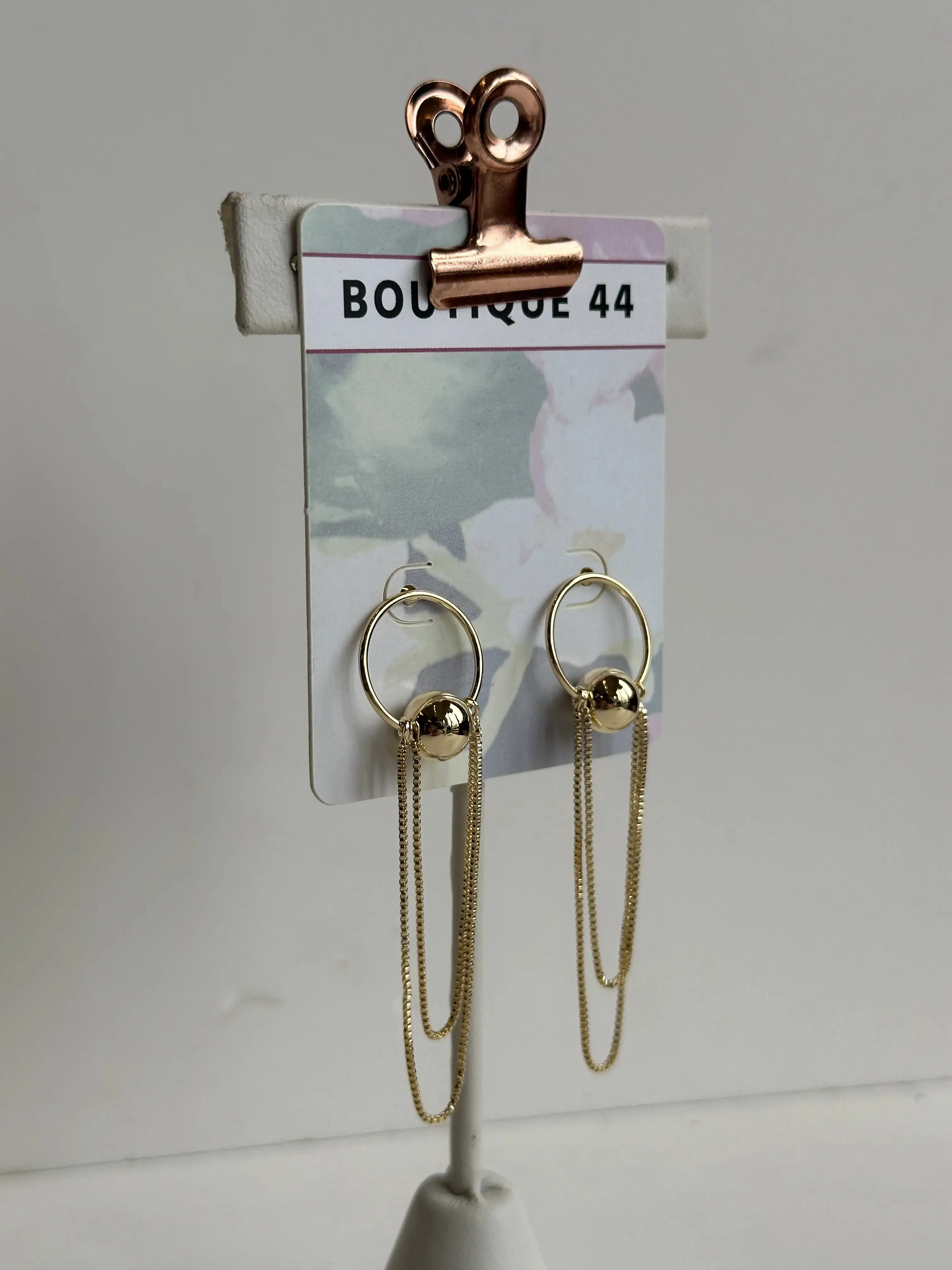 18K Gold Filed Ball Hoop and Chain Earrings