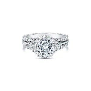 18K White Gold Engagement Setting With Diamond Halo and Band