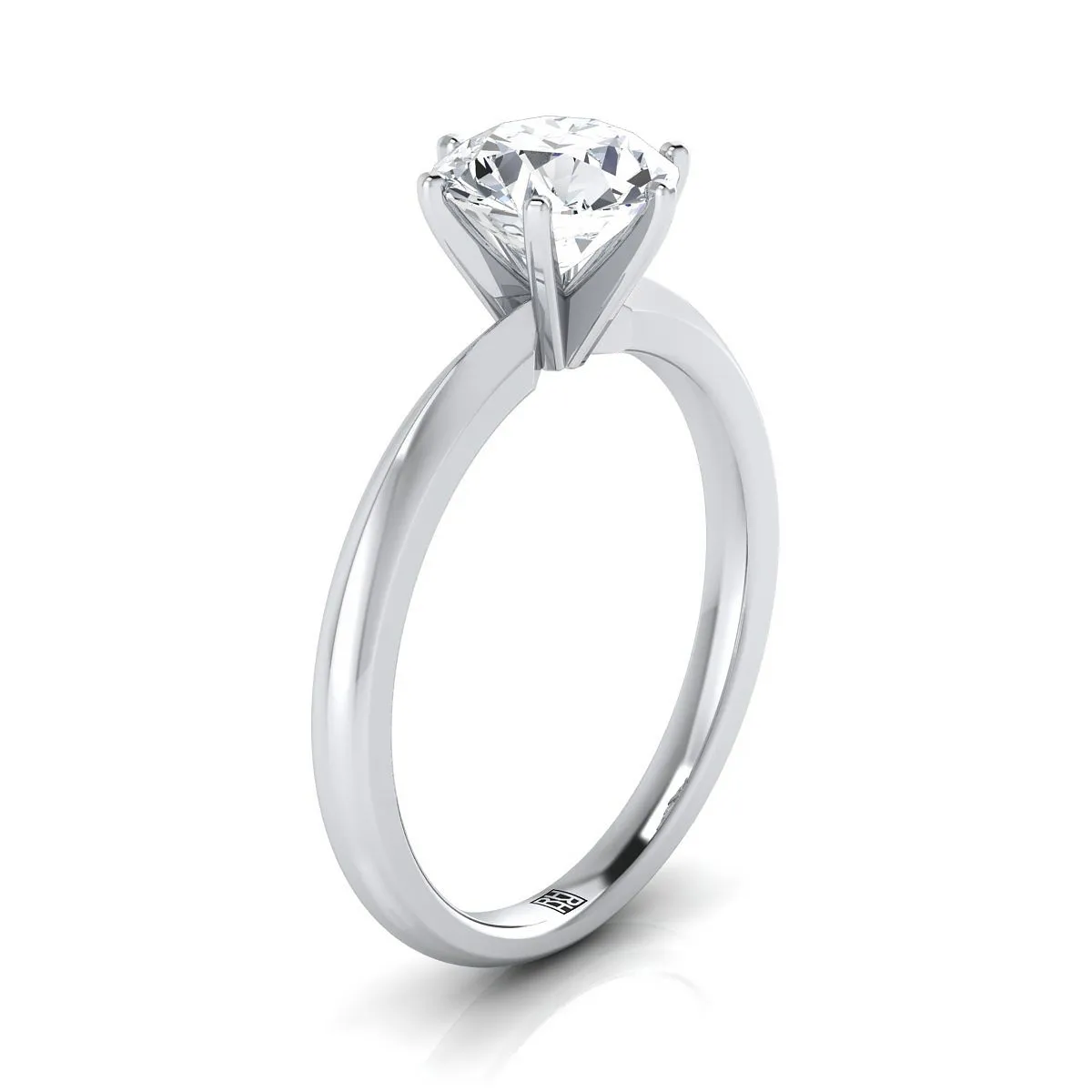 18K White Gold Round Brilliant Ruby Pinched Comfort Fit Claw Prong Solitaire Engagement Ring