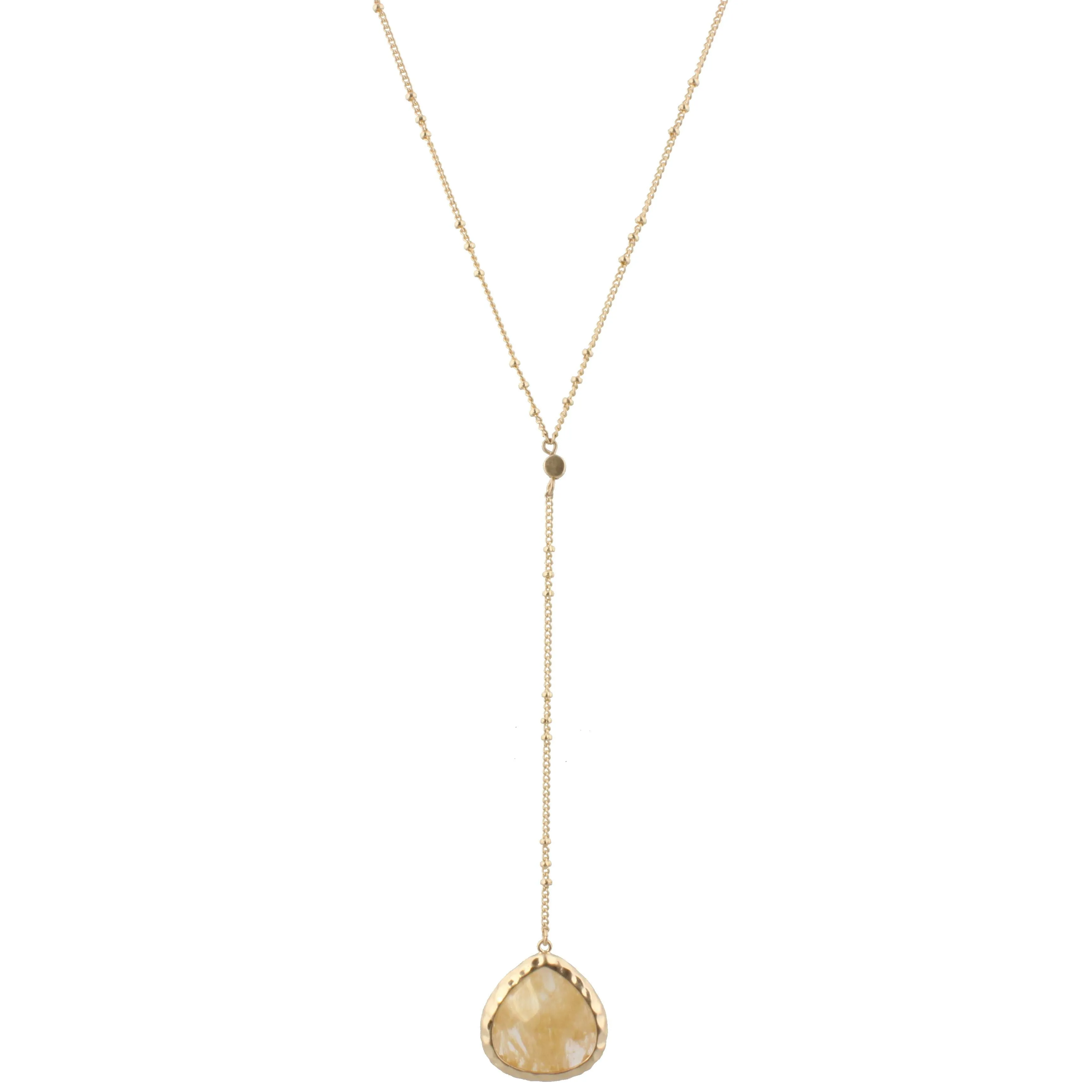 18" Adjustable Y Necklace with 3" Drop, Natural Teardrop