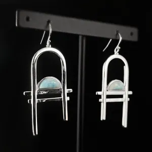 1920s Silver Abstract Statement Earrings with Blue Larimar Stone Accents - Carlyle
