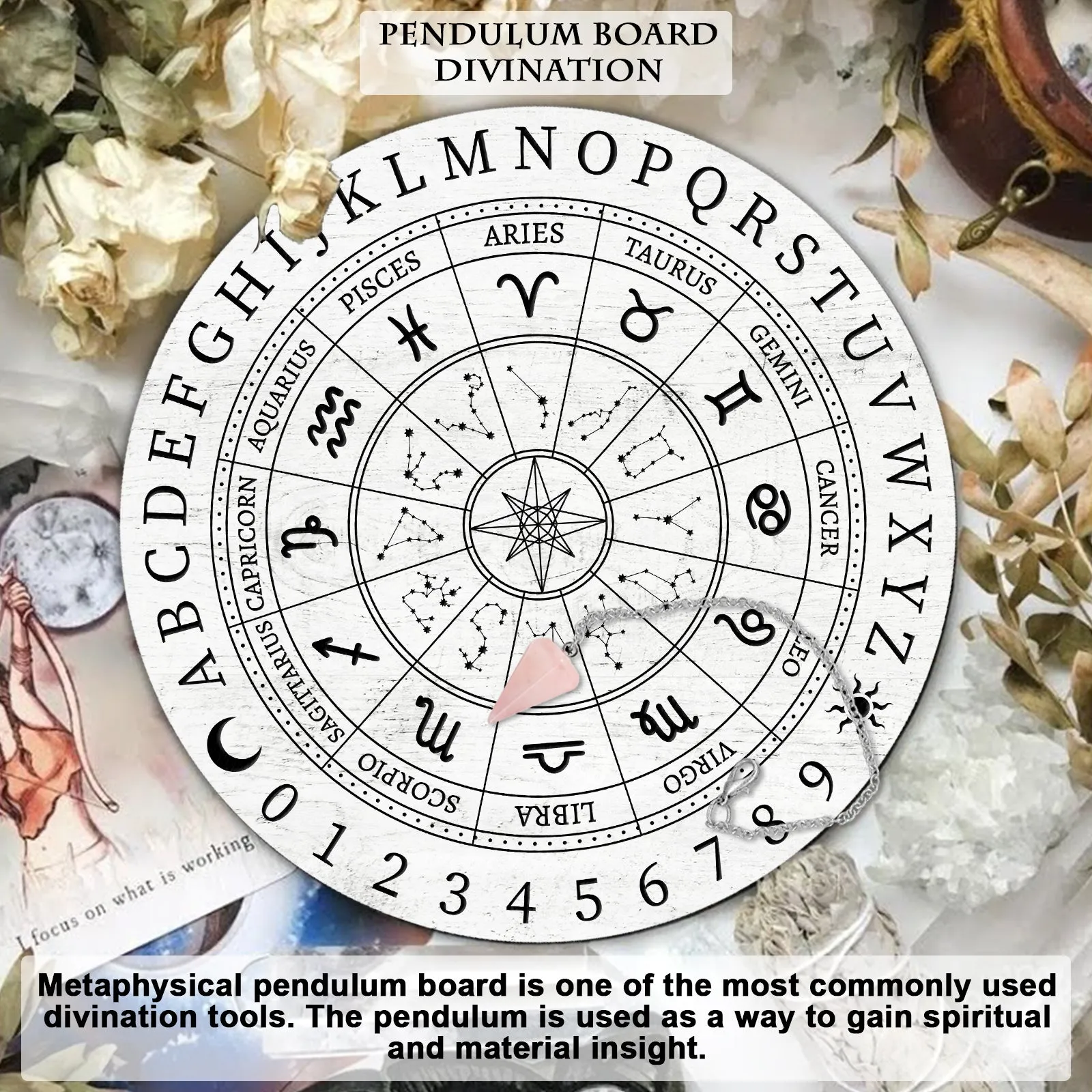 1Pc Cone/Spike/Pendulum Natural Rose Quartz Stone Pendants, 1Pc 304 Stainless Steel Cable Chain Necklaces, 1Pc PVC Custom Pendulum Board, Dowsing Divination Board, Constellation Pattern, 3pcs/set