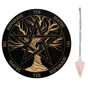 1Pc Custom PVC Plastic Pendulum Board, 1Pc 304 Stainless Steel Cable Chain Necklaces, 1Pc Natural Rose Quartz Stone Pendants, for Witchcraft Wiccan Altar Supplies, Star Pattern, Board: 200x4mm