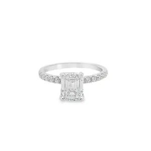 2 ct Certified Emerald Cut Lab-Diamond 18K white Gold Side-Diamond Engagement Ring