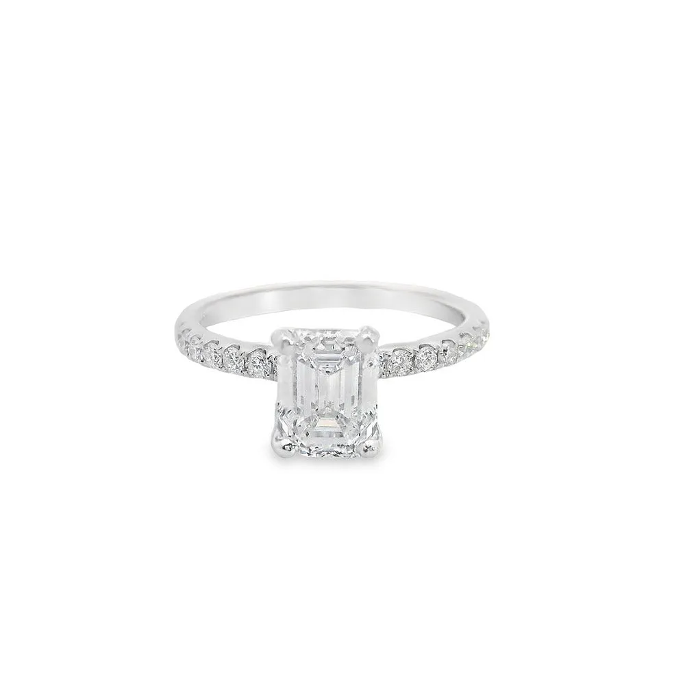 2 ct Certified Emerald Cut Lab-Diamond 18K white Gold Side-Diamond Engagement Ring
