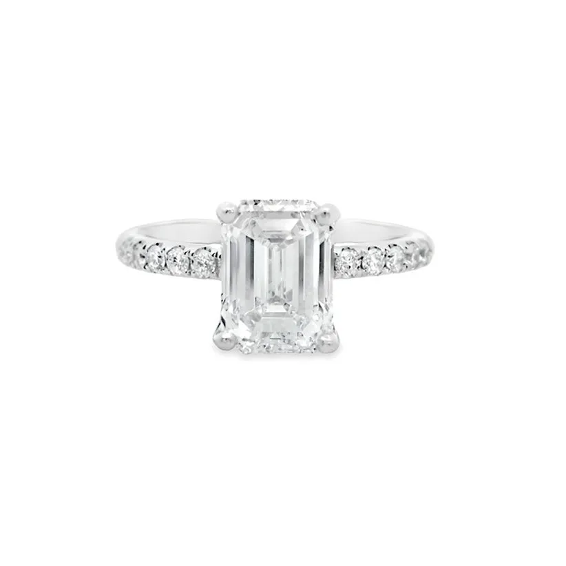 2 ct Certified Emerald Cut Lab-Diamond 18K white Gold Side-Diamond Engagement Ring