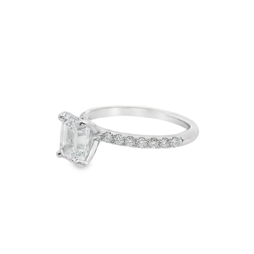 2 ct Certified Emerald Cut Lab-Diamond 18K white Gold Side-Diamond Engagement Ring