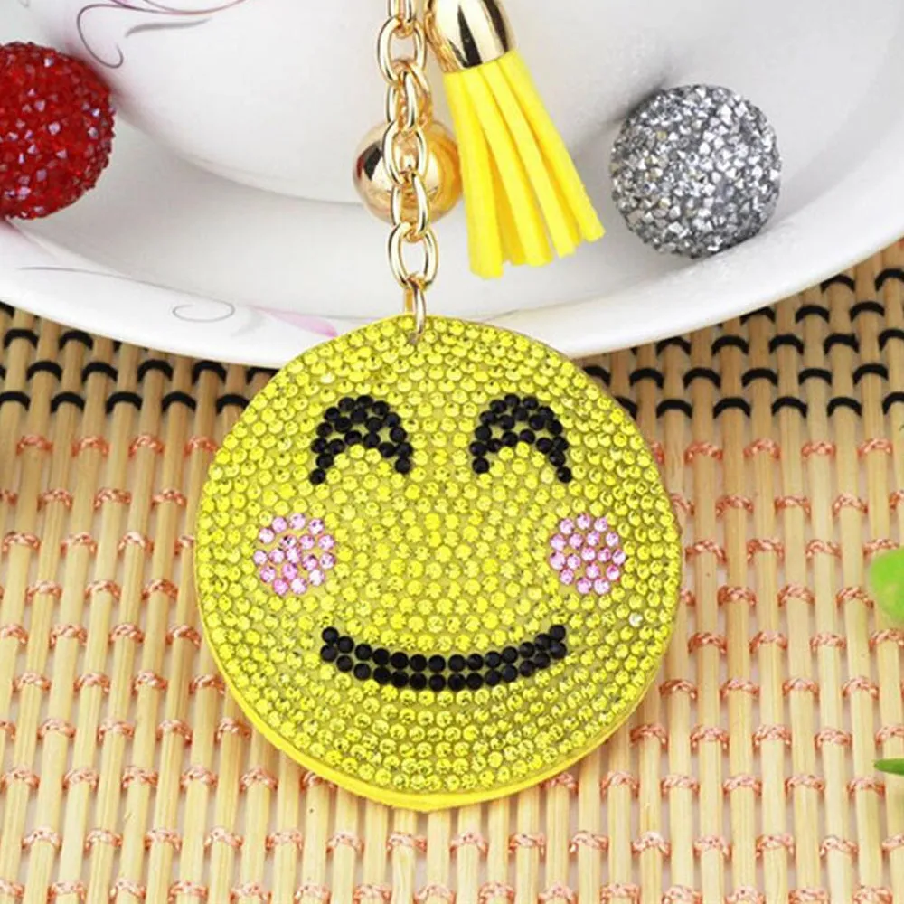 2 Emoji Face Emoticon Rhinestone Keychain Toy Key Chain Ring Handbag Bag Decor