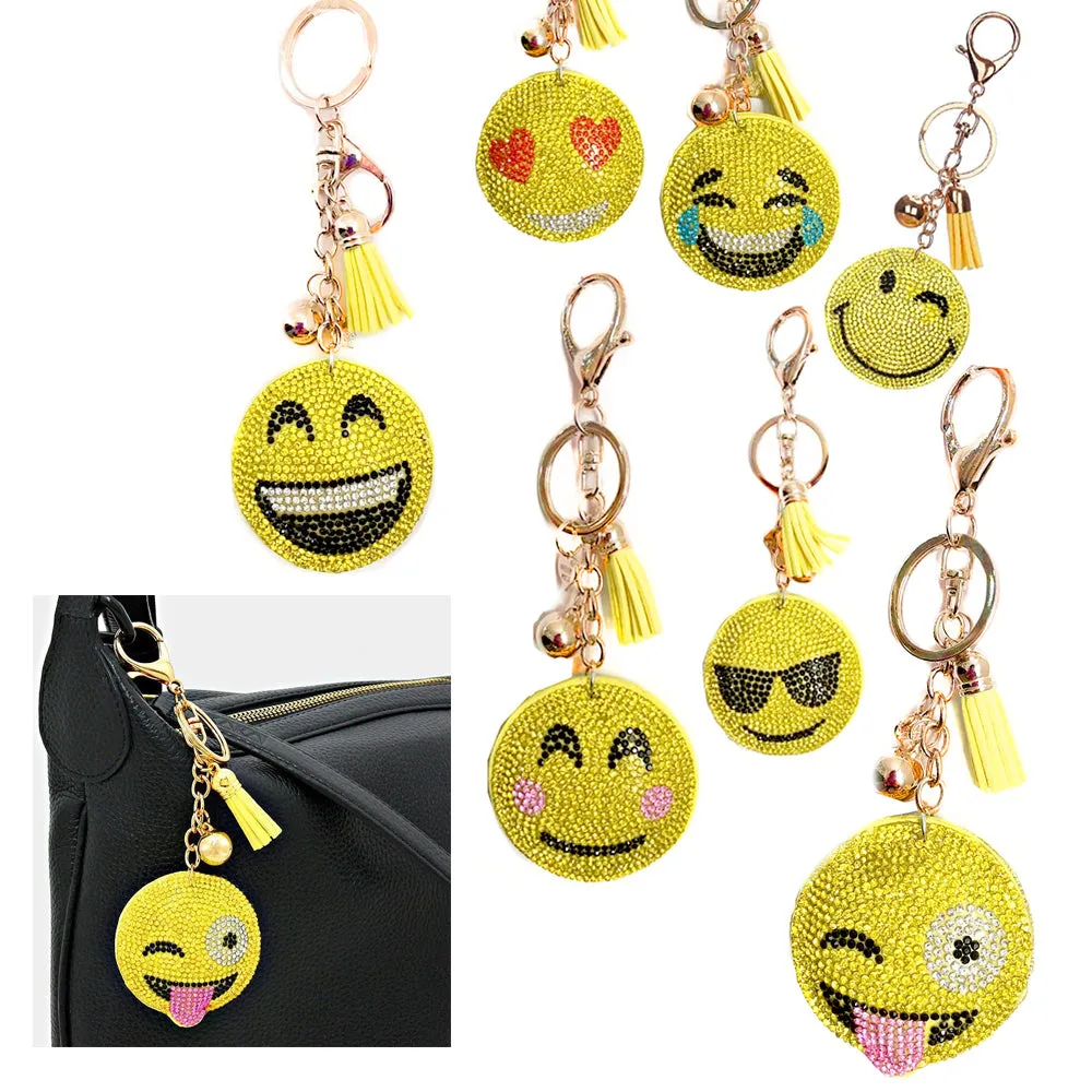 2 Emoji Face Emoticon Rhinestone Keychain Toy Key Chain Ring Handbag Bag Decor