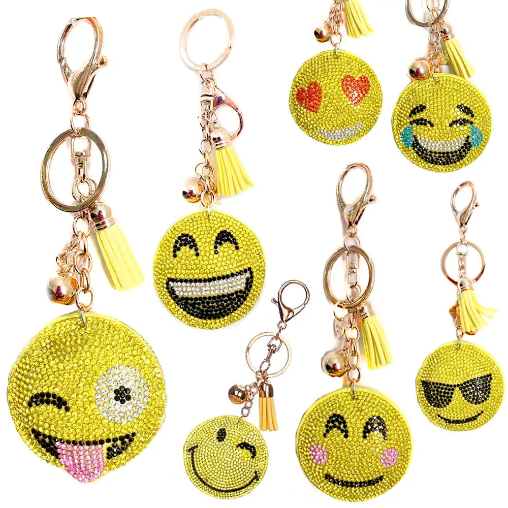 2 Emoji Face Emoticon Rhinestone Keychain Toy Key Chain Ring Handbag Bag Decor
