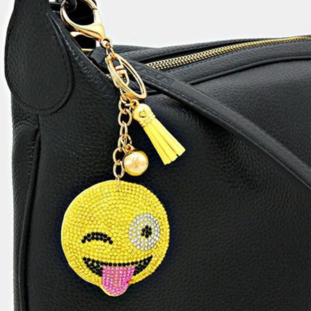2 Emoji Face Emoticon Rhinestone Keychain Toy Key Chain Ring Handbag Bag Decor