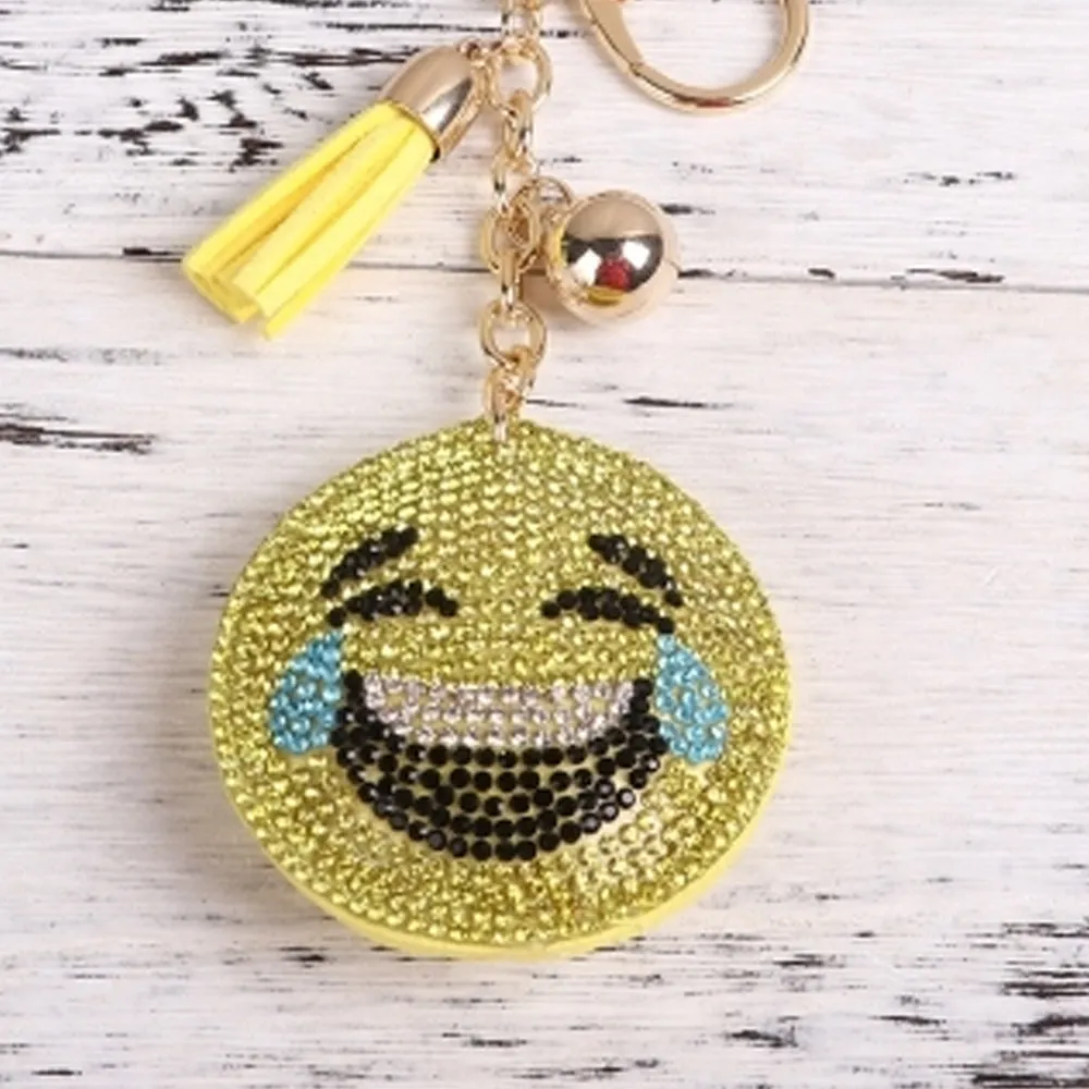 2 Emoji Face Emoticon Rhinestone Keychain Toy Key Chain Ring Handbag Bag Decor