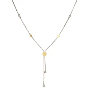 22K White Gold Box Link Chain Necklace W/ Gold Accents