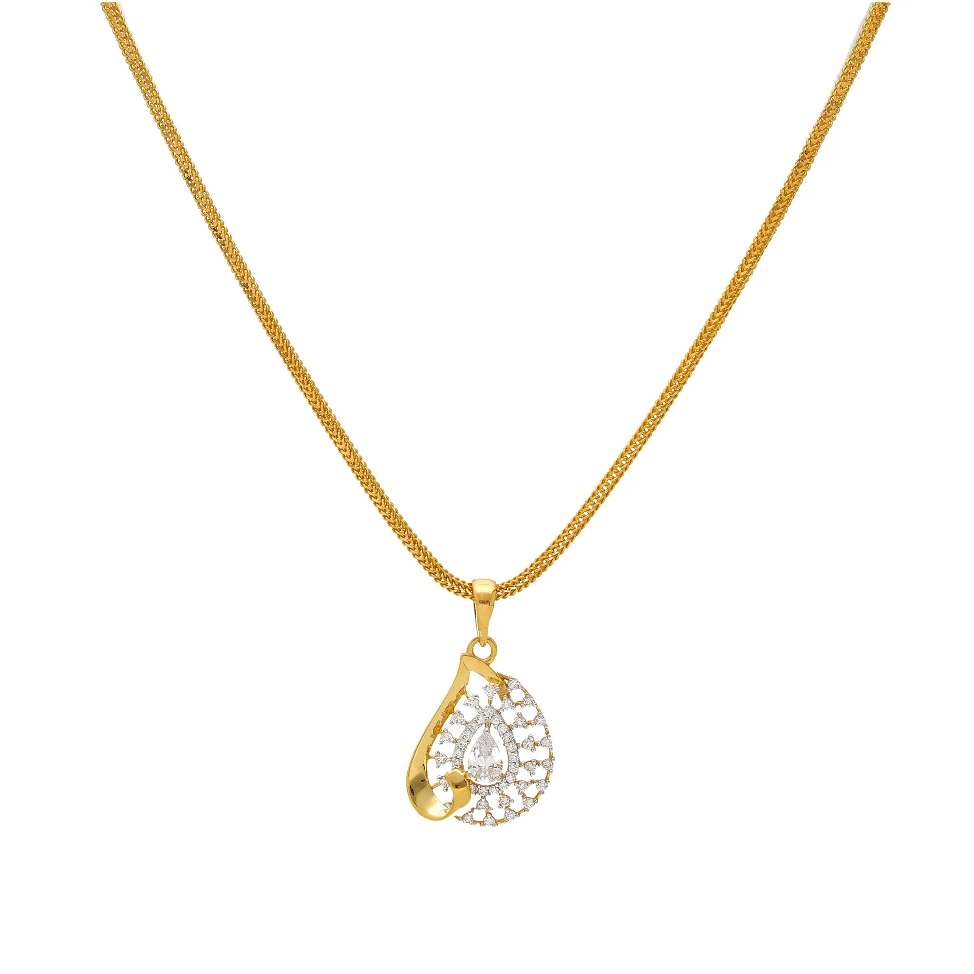 22K Yellow Gold & CZ Pendant Necklace Set (11gm)
