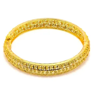 22K Yellow Gold Bangle W/ Patterned Heart & Circle Accents