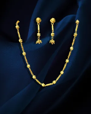 22KT Gold Designer Chain and Earrings Set with Silver Beads (D131)