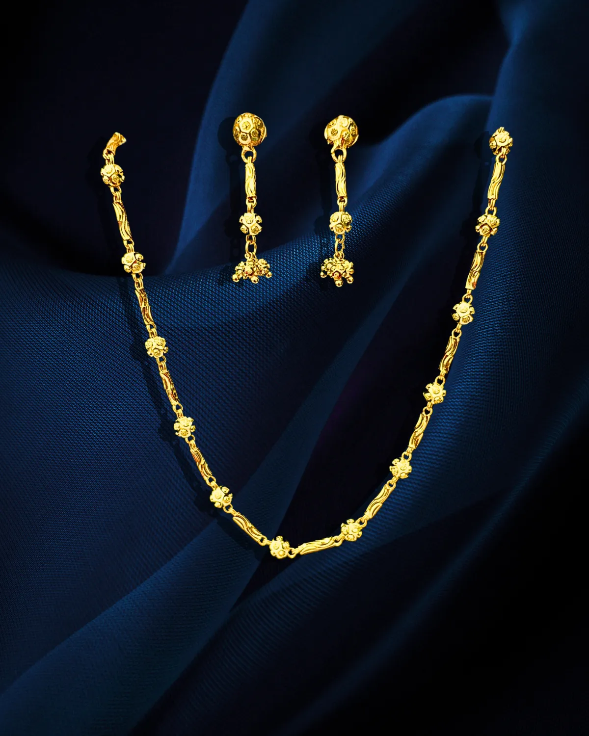 22KT Gold Designer Chain and Earrings Set with Silver Beads (D131)
