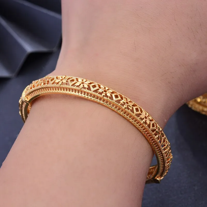 24K 4Pcs/lot  Ethiopian Gold Color Bangles for Women/Men