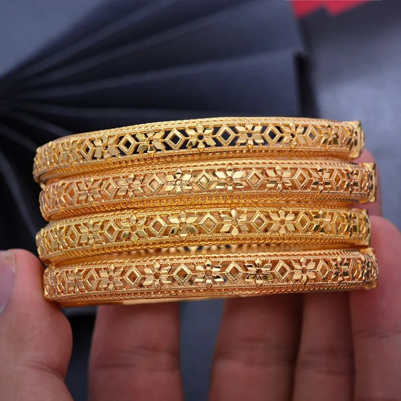 24K 4Pcs/lot  Ethiopian Gold Color Bangles for Women/Men