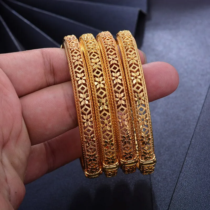 24K 4Pcs/lot  Ethiopian Gold Color Bangles for Women/Men