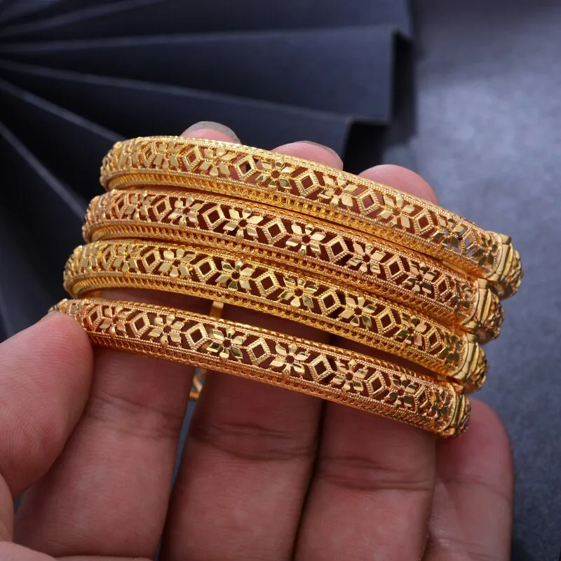 24K 4Pcs/lot  Ethiopian Gold Color Bangles for Women/Men